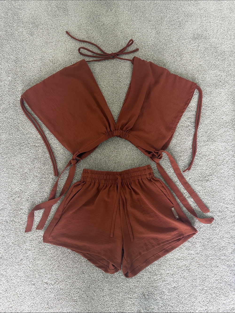 Women's Rust Brown Tie-Front Beach Set